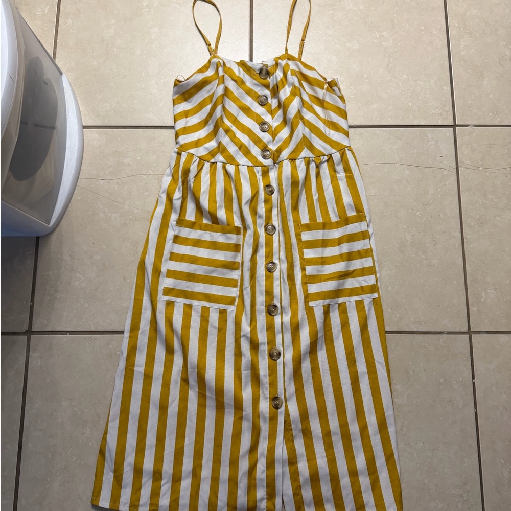 Yellow and White Striped Button-Down Dress